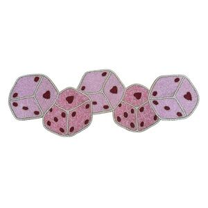 Pink and Red Dice beaded table runner, 35”x13”, NEW hearts Valentines